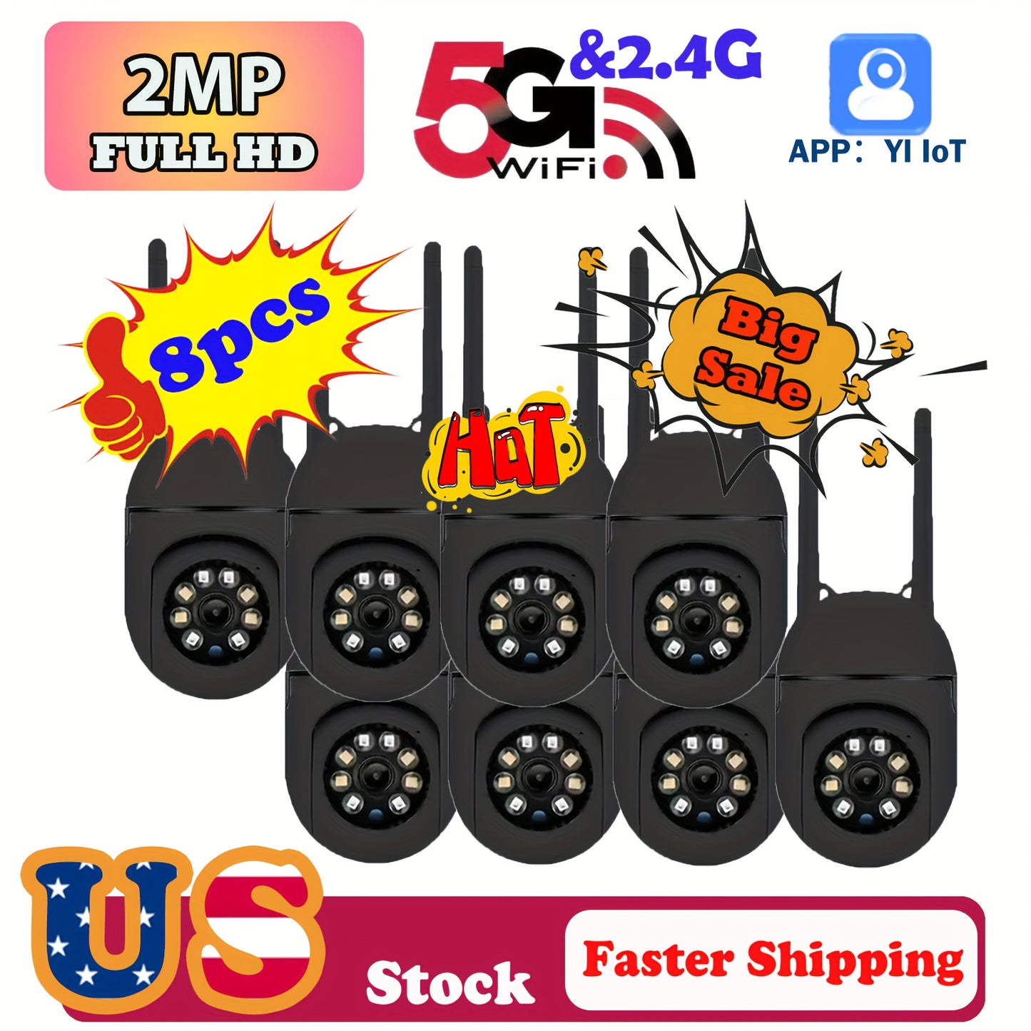 YI IOT 4pcs 2MP HD Wireless WiFi Home Camera Indoor, 1080p/360°/2.4GHz & 5GHz Dual Band Mini Security Cameras, With Audio, Two Way Talk, Automatic Humanoid Tracking, Smart Night Vision Camera