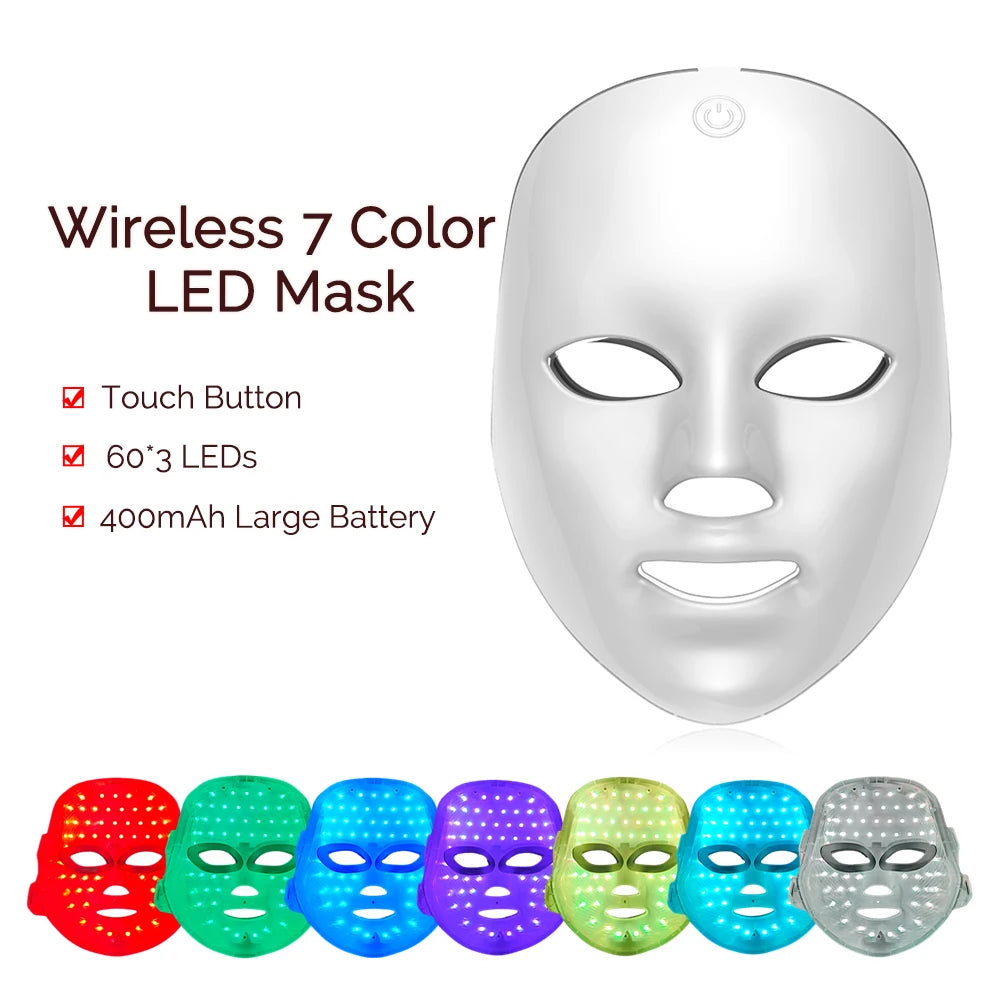 Wireless LED Mask 7 Color LED Face Mask Photon Skin Firming Anti Aging Rejuvenation Beauty Mask Machine