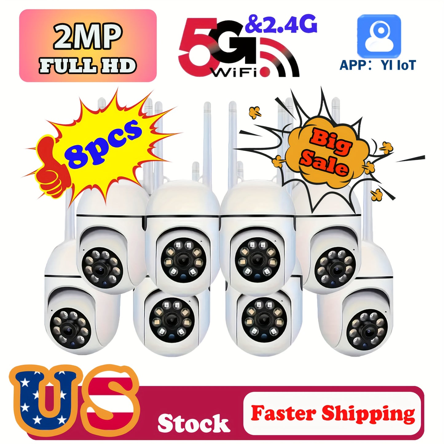 YI IOT 4pcs 2MP HD Wireless WiFi Home Camera Indoor, 1080p/360°/2.4GHz & 5GHz Dual Band Mini Security Cameras, With Audio, Two Way Talk, Automatic Humanoid Tracking, Smart Night Vision Camera